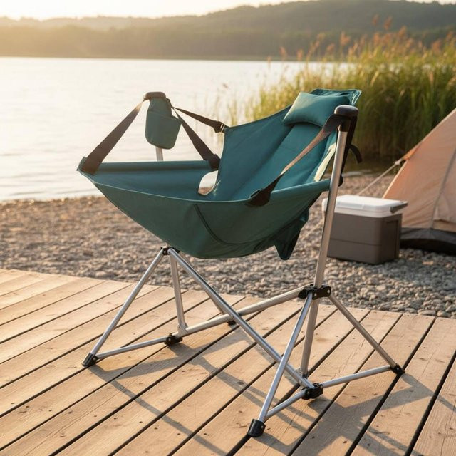 Binchi Outdoor Product Klappschaukelstuhl Blau mit verstellbarer Rückenlehne und Armlehnen für Camping und Garten - Bild 1