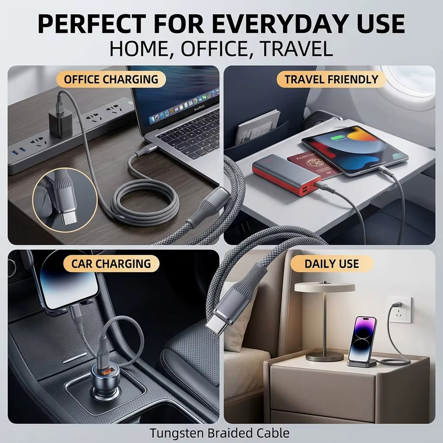 USB-A-zu-USB-C-Kabel 100W Superschnelles Ladekabel grau geflochten für Samsung Galaxy Xiaomi Redmi Huawei - Bild 2