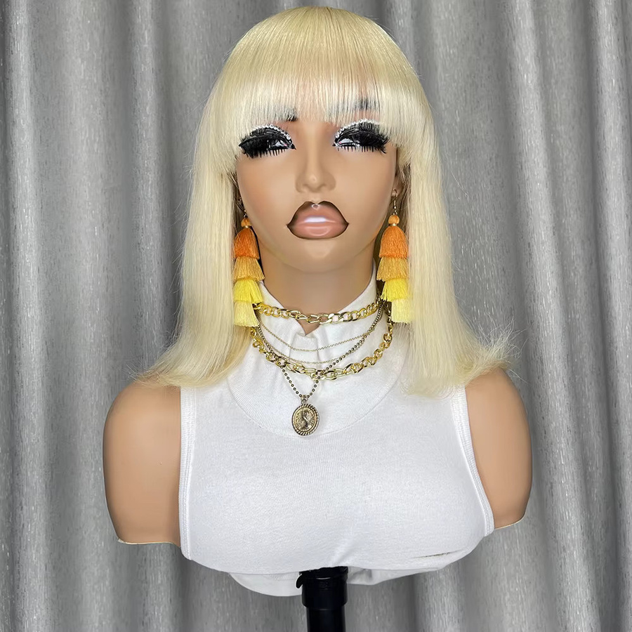 OYM HAIR Bob-Perücke, blonde Echthaar-Perücke mit Pony, Damen - Bild 3