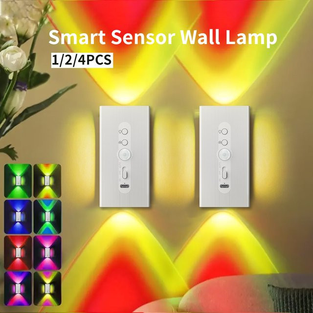 LED Motion Sensor Wandlampe ledcbet mit RGB Gradienten, USB aufladbare magnetische Nachtlichter für Schlafzimmer, Treppen und Flur, Weiß - Bild 1
