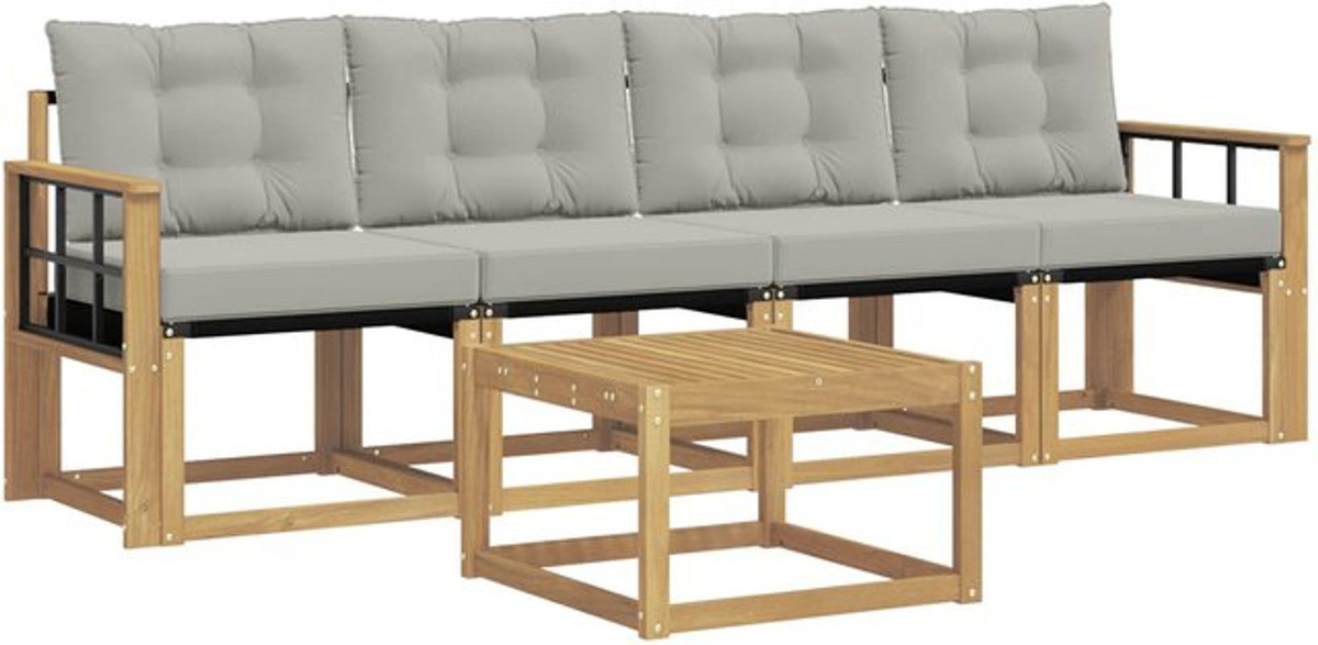 vidaXL Outdoor-Sofagarnitur aus Akazie mit 5-teiligem Loungemöbel-Set in Weiß und Grau - Bild 1