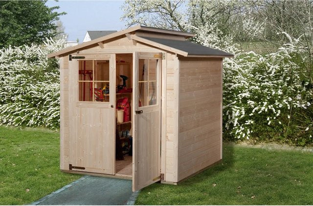 WEKA Gartenhaus 323 aus europäischer Fichte mit Satteldach und Vordach, beige, B/H/T: 225 x 221 x 171 cm - Bild 1