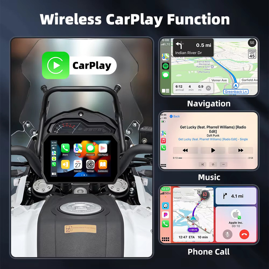 EKIY 5-Zoll Wireless CarPlay und Android Auto tragbarer GPS-Navigationsbildschirm für Motorräder, schwarz, staubdicht und wasserdicht - Bild 3