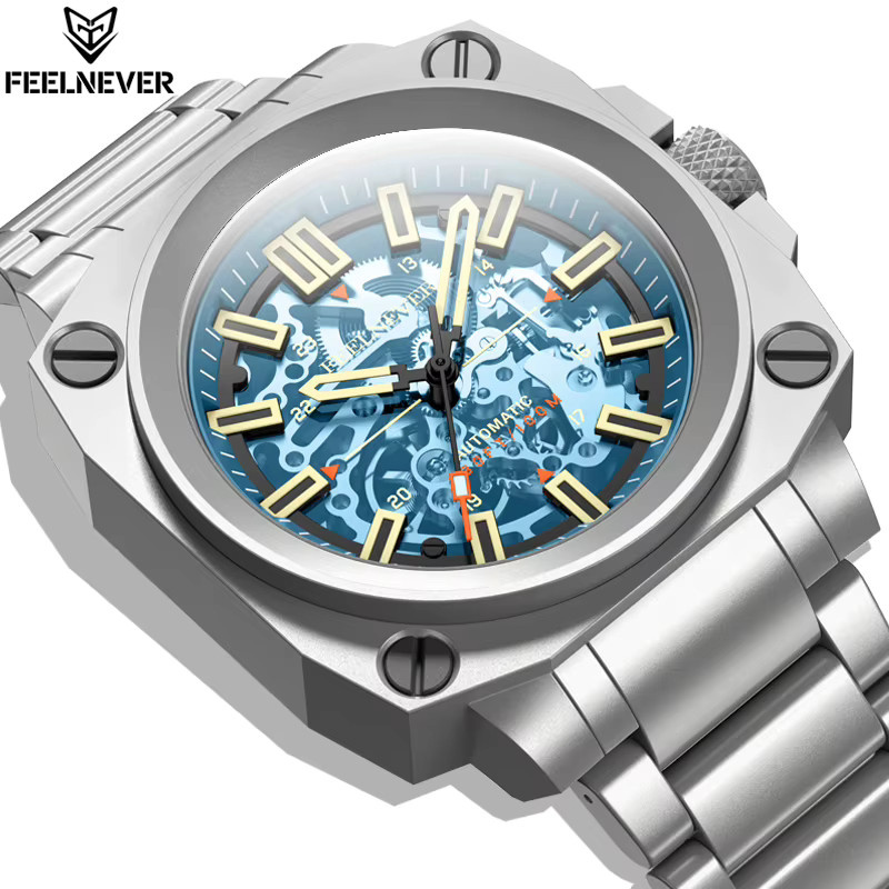 FeelNever Armbanduhr Automatik, Edelstahl, Blau, Leder, Herren - Bild 2