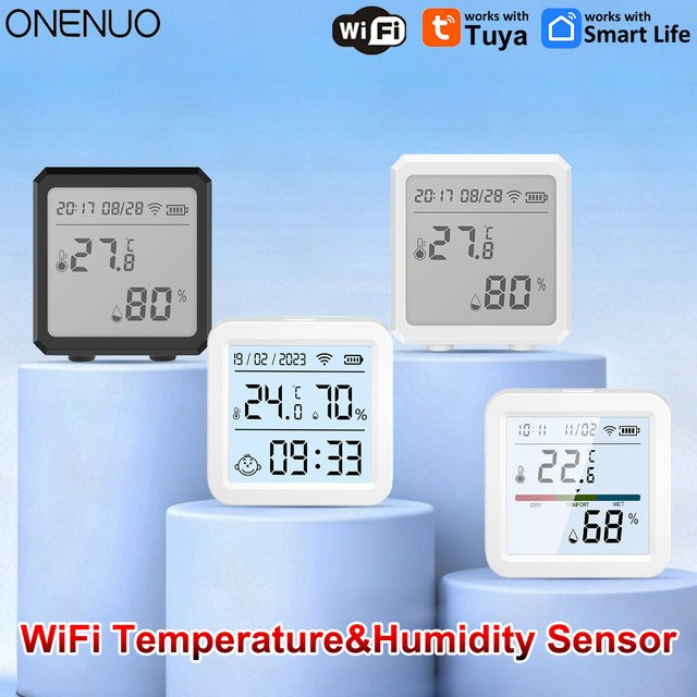 ONENUO Smart WIFI Temperatur und Feuchtigkeit Sensor Hygrometer Thermometer mit App-Steuerung und Alexa Unterstützung in Weiß - Bild 1