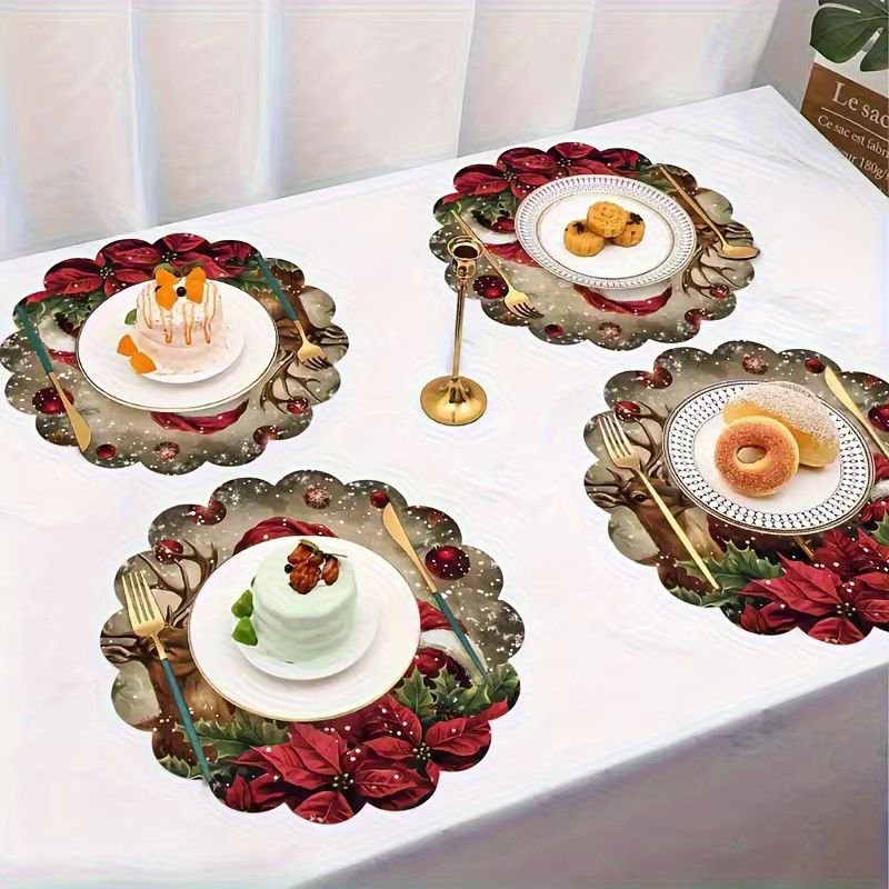 VIKAMA 4-teiliges Tischset Set mit Weihnachtsmann und Rentier für deine Weihnachtsdekoration - Bild 2