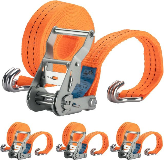 Xpotool Spanngurte 4er Set mit Ratsche, 6 m Länge, 35 mm Breite, 3000 daN, Farbe Orange - Bild 1