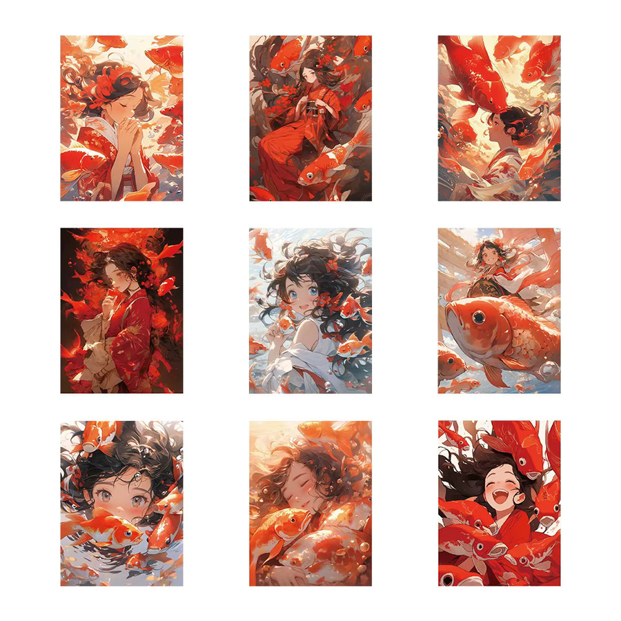 60 Stück Koi Karpfen Anime Mädchen wasserfeste Graffiti Aufkleber in Multicolour von BulingBulingStickers Shop - Bild 3