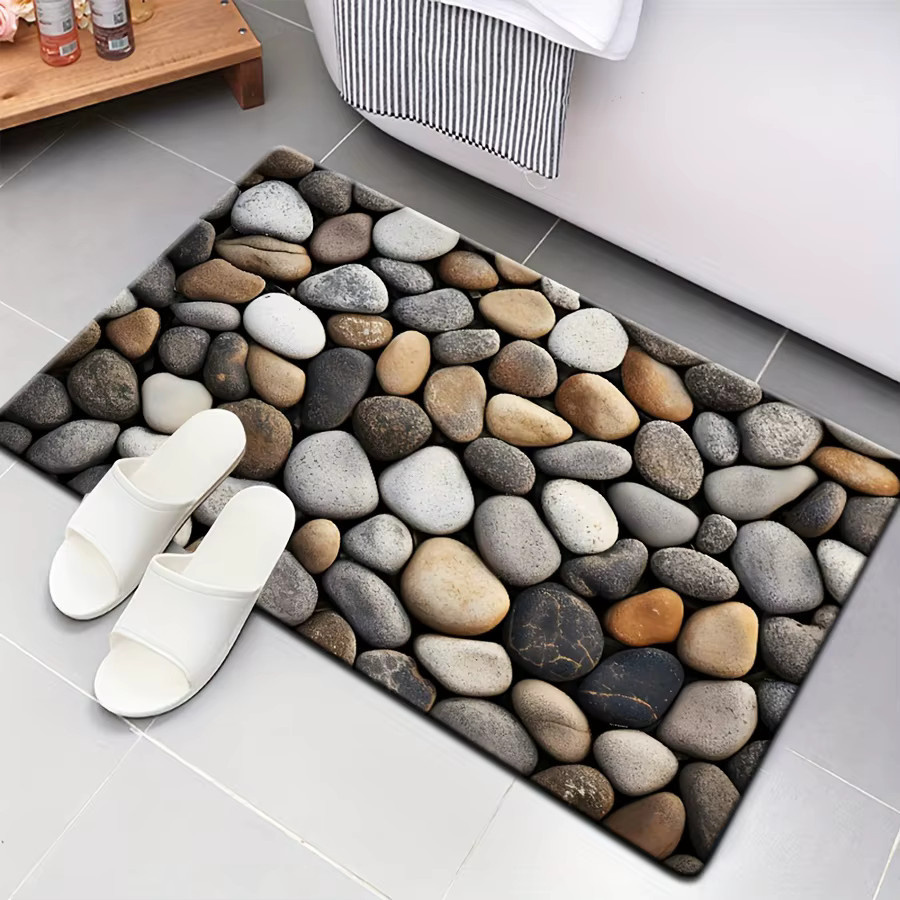 VIKAMA Kieselsteppich in Natur Optik, rechteckiger Teppich aus Polyester, rutschfest und pflegeleicht, Mehrfarbig, B/T: 60 x 40 cm - Bild 2