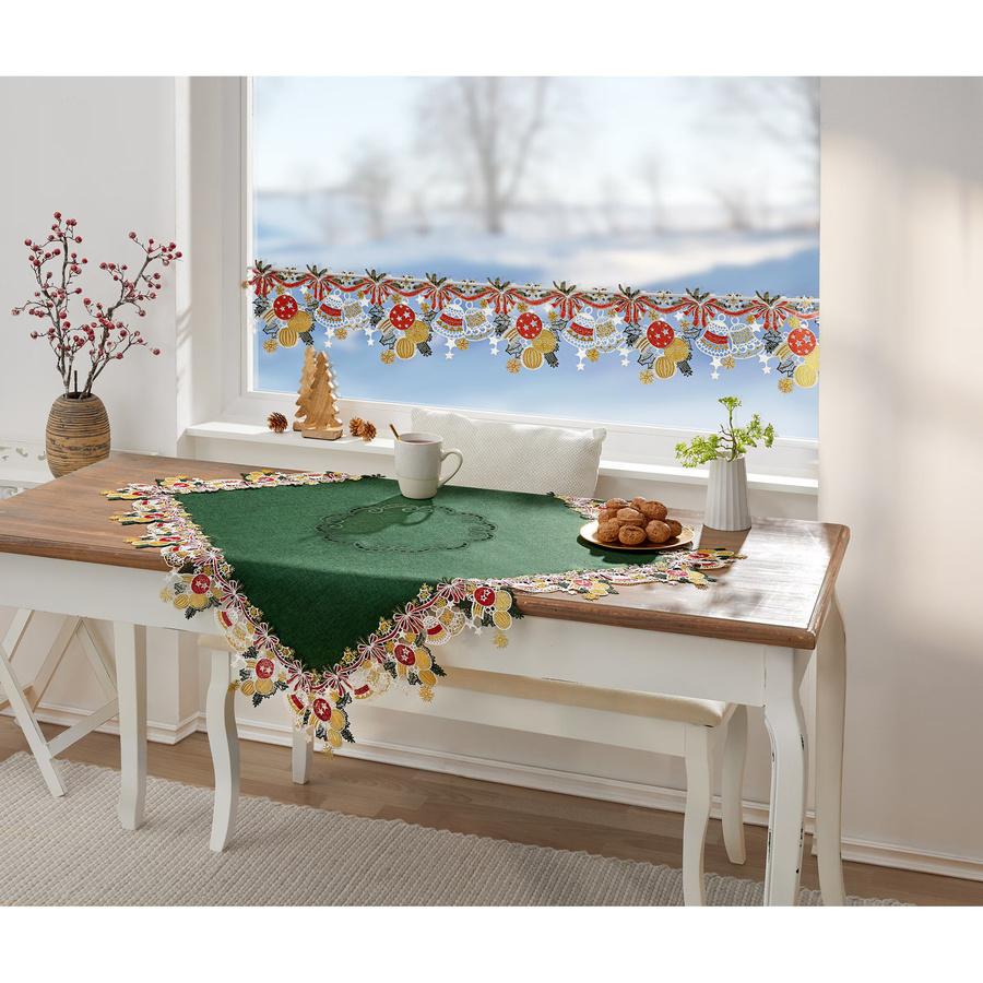 Mitteldecke Weihnachtsglocken von viva domo in Multicolour mit Spitze, B/B: 85 x 85 cm - Bild 2