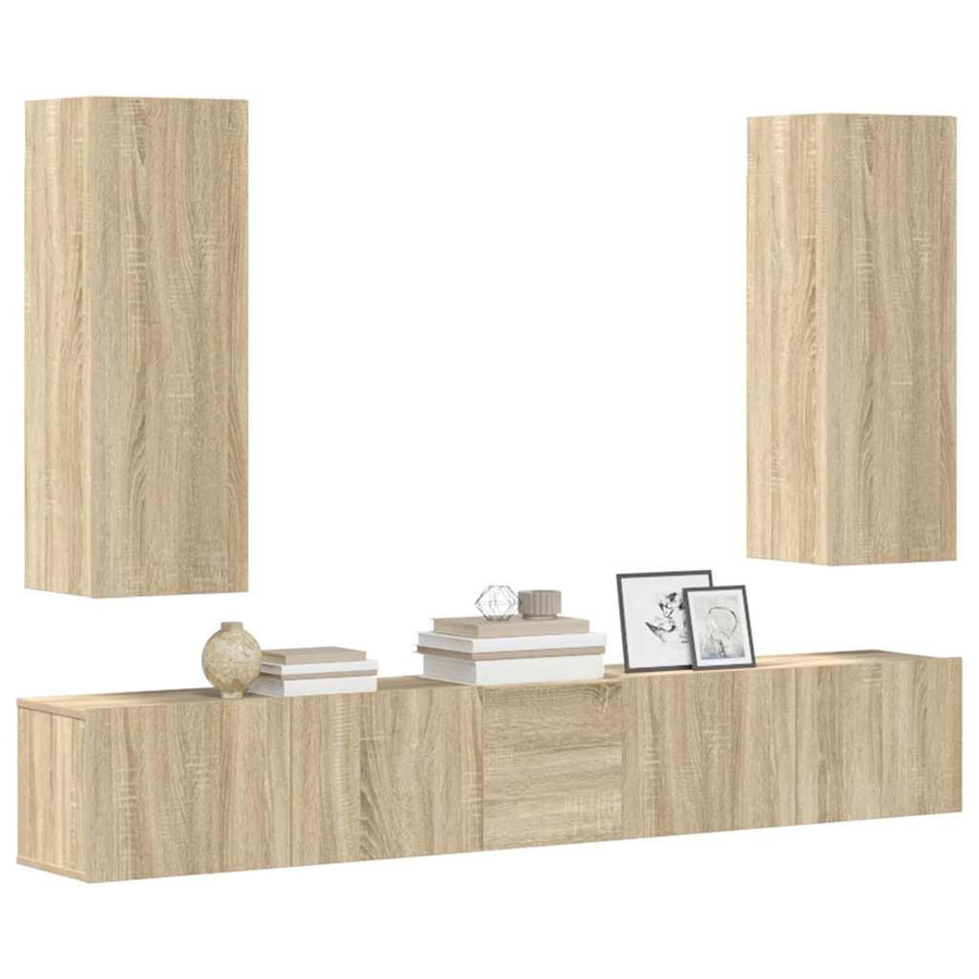 Vidaxl 5-teiliges TV-Schrank-Set aus Holzwerkstoff in Eiche-Optik, Braun, Klassisch - Bild 2