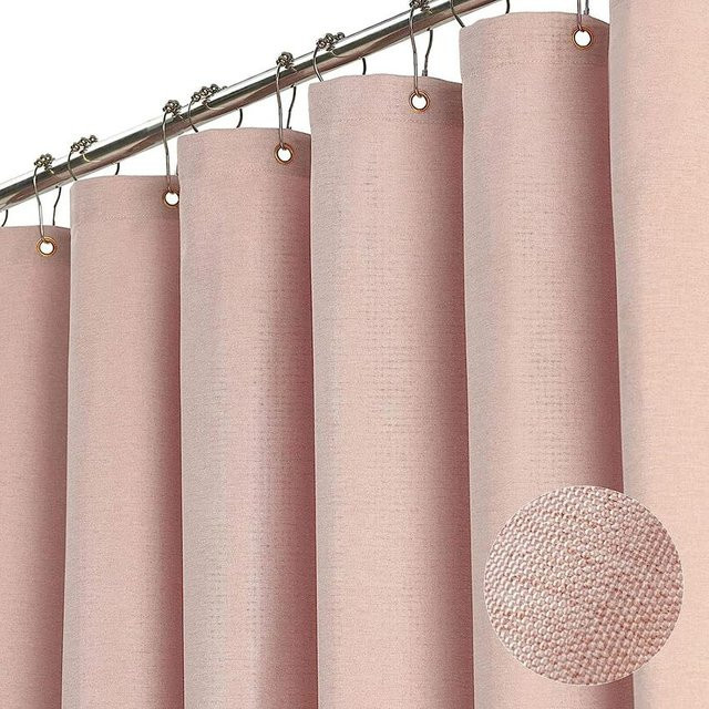 Wasserdichter Duschvorhang aus Leinen von WHQ Home Decoration in Rosa mit silbernen Metallhaken, B x H: 300 x 200 cm - Bild 1