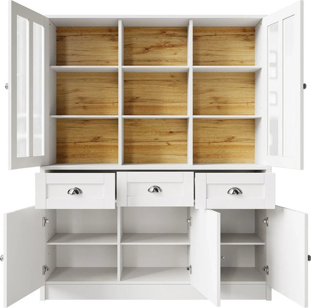Merax Hochschrank Weiß mit Glastüren und Schubladen im minimalistischen Design, B/T/H: 140 x 38,5 x 175 cm - Bild 1