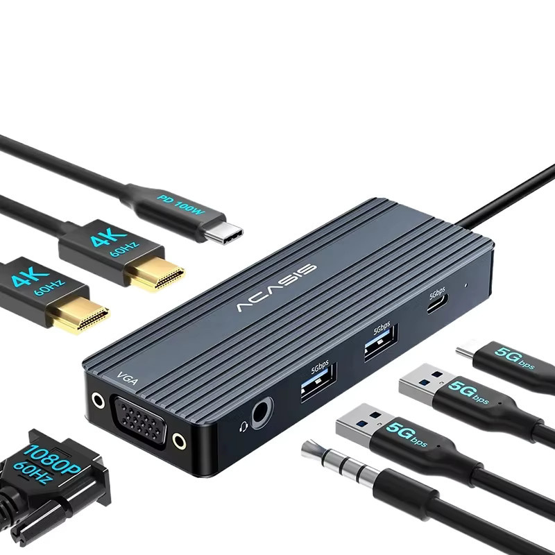 Acasis 8-in-1 USB-C Dockingstation in Grau mit 4K 60Hz, 5Gbps USB 3.0 und PD 100W Eingang für deinen Laptop - Bild 5