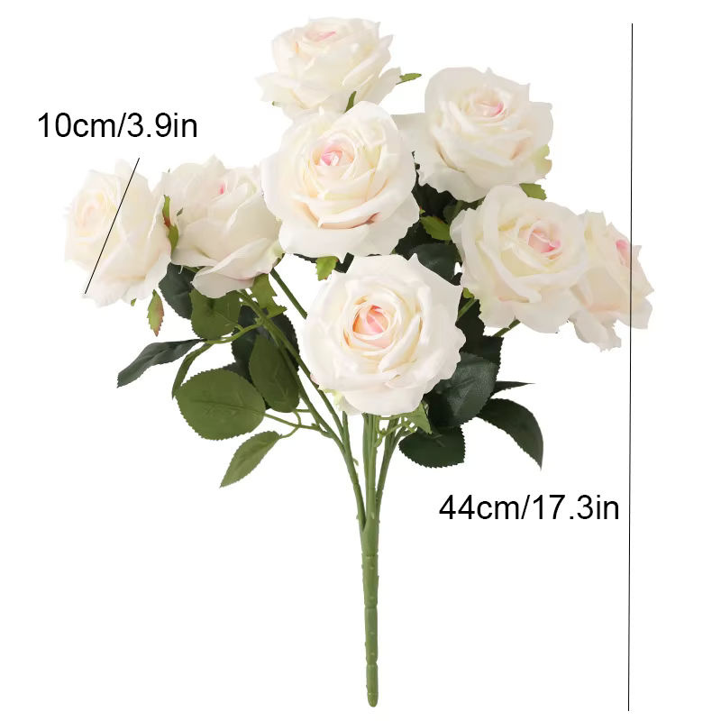 WQNJIN Künstlicher Rosenstrauß aus Seidenblumen mit 10 Köpfen in Weiß und Weiß-Pink für deine Hochzeitsdekoration und Heimdekoration - Bild 3
