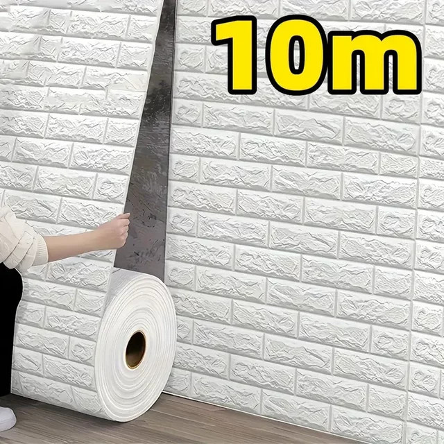 Wasserdichte 3D Ziegel Muster Wandtapete in Weiß mit Fliesenoptik für Wohnzimmer, Schlafzimmer und Küche, Breite: 70 cm, Länge: 10 m - Bild 1