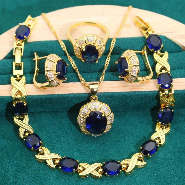 YIRAN Jewelry 5 Schmuckset, Halskette, Ohrringe, Diamant Zirkon, Damen - Bild 1