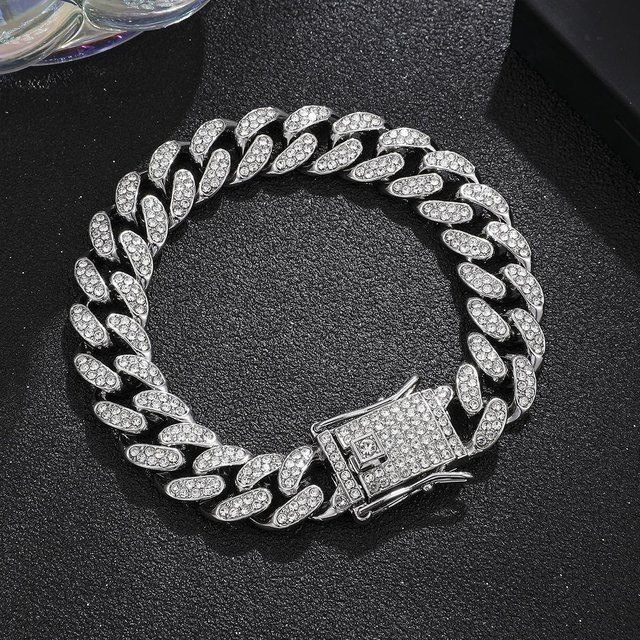Armband Cuban Link, Edelstahl, Kristall, Silber, Herren - Bild 1