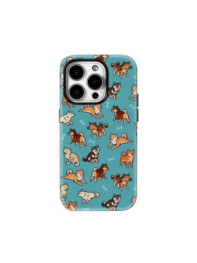 Potdemiel Handyhülle mit Shiba Inu und Bone Muster für iPhone 17 16 15 14 13 12 Pro Max Plus mit doppelschichtiger Rückseite - Bild 5