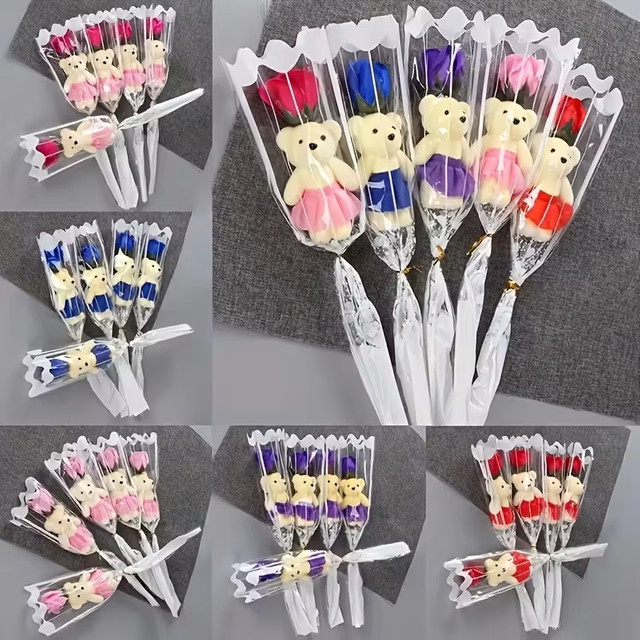 5-teiliges Set künstliche Rosensträuße in Multicolor für Valentinstag und Hochzeit - Bild 1