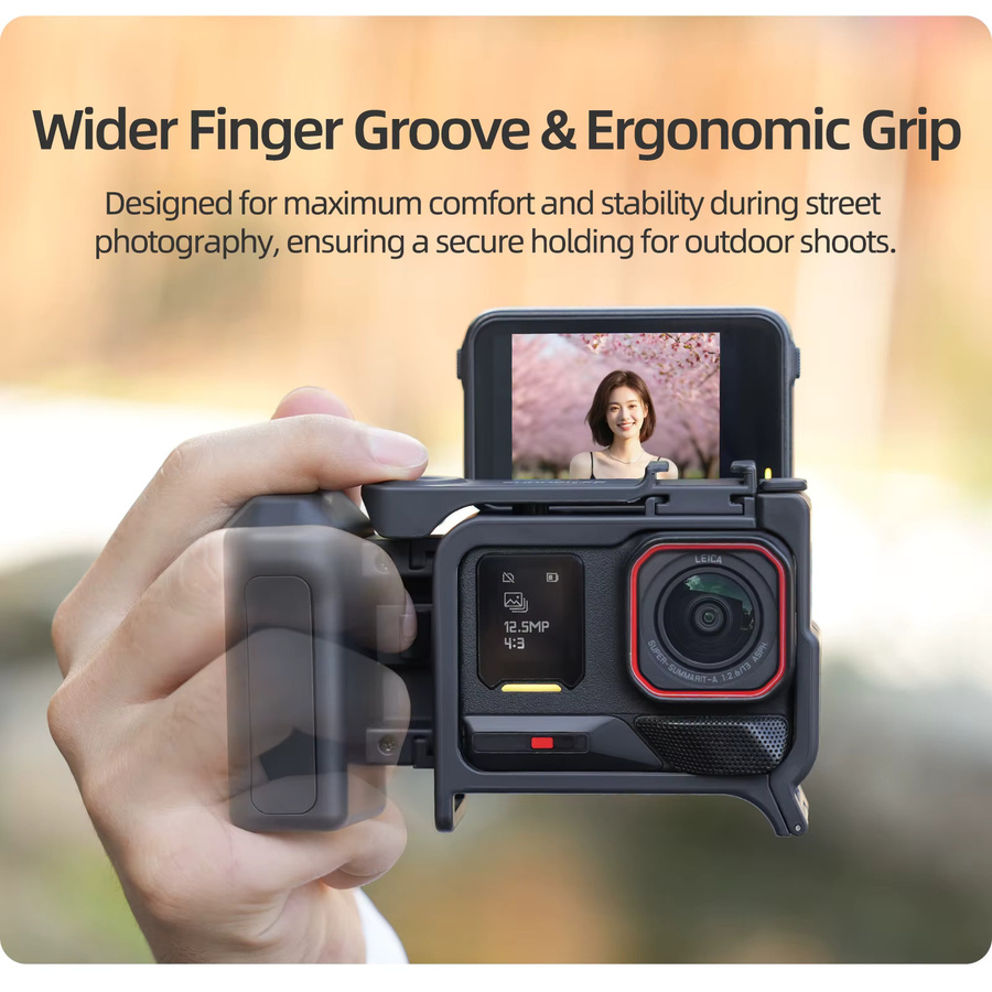 SZKOSTON Street Photo Grip Kit für Insta360 Ace Pro 2 und Ace Pro 1 – 2-in-1 abnehmbarer Käfiggriff mit Schnellverschluss in Schwarz - Bild 4