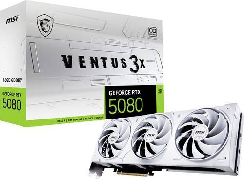 MSI GeForce RTX 5080 Ventus 3X OC Grafikkarte in Weiß mit 16 GB GDDR7-RAM, PCIe x16, HDMI 2.1 und DisplayPort 2.1 - Bild 1
