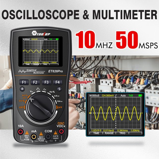 TOOLTOP ET828Pro Handheld Digital Oszilloskop mit 50 Msps und 10 MHz, True RMS Multimeter in Schwarz - Bild 1