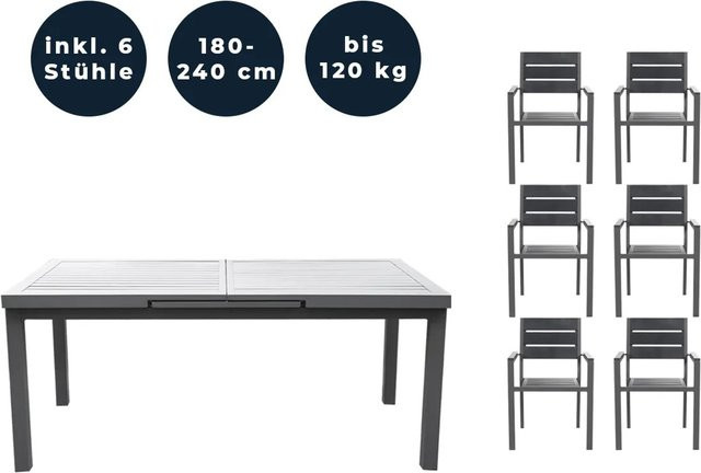 Home Deluxe Garten-Sitzgruppe Calido Madera in Anthrazit mit 7-teiligem Set inklusive ausziehbarem Gartentisch und 6 Stühlen - Bild 2