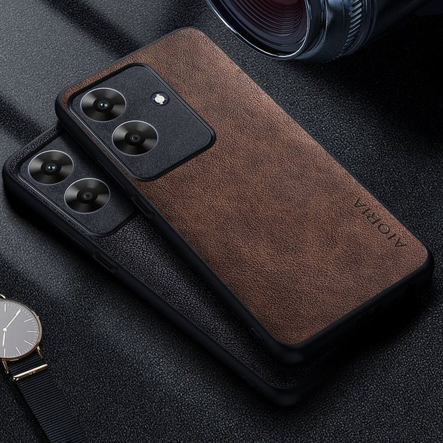Premium Leder-Handyhülle im Retro-Business-Stil für Oppo Realme Note 60 in Schwarz - Bild 1