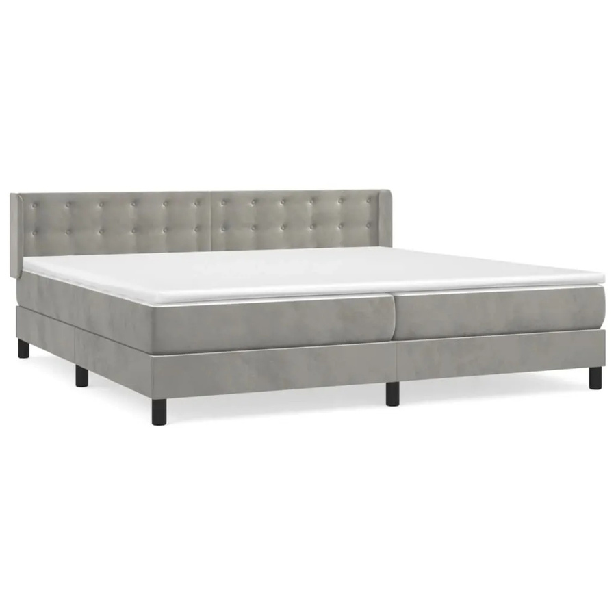 vidaXL Boxspringbett mit Matratze in Hellgrau aus Samt, Hybrid-Design mit Taschenfederkern, B/T/H: 200 x 200 x 203 cm - Bild 2