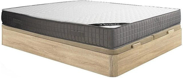 Danevo Bettgestell aus Massivholz mit Matratze, Lattenrost und Bettkasten in Beige, B/T/H: 180 x 200 cm - Bild 1