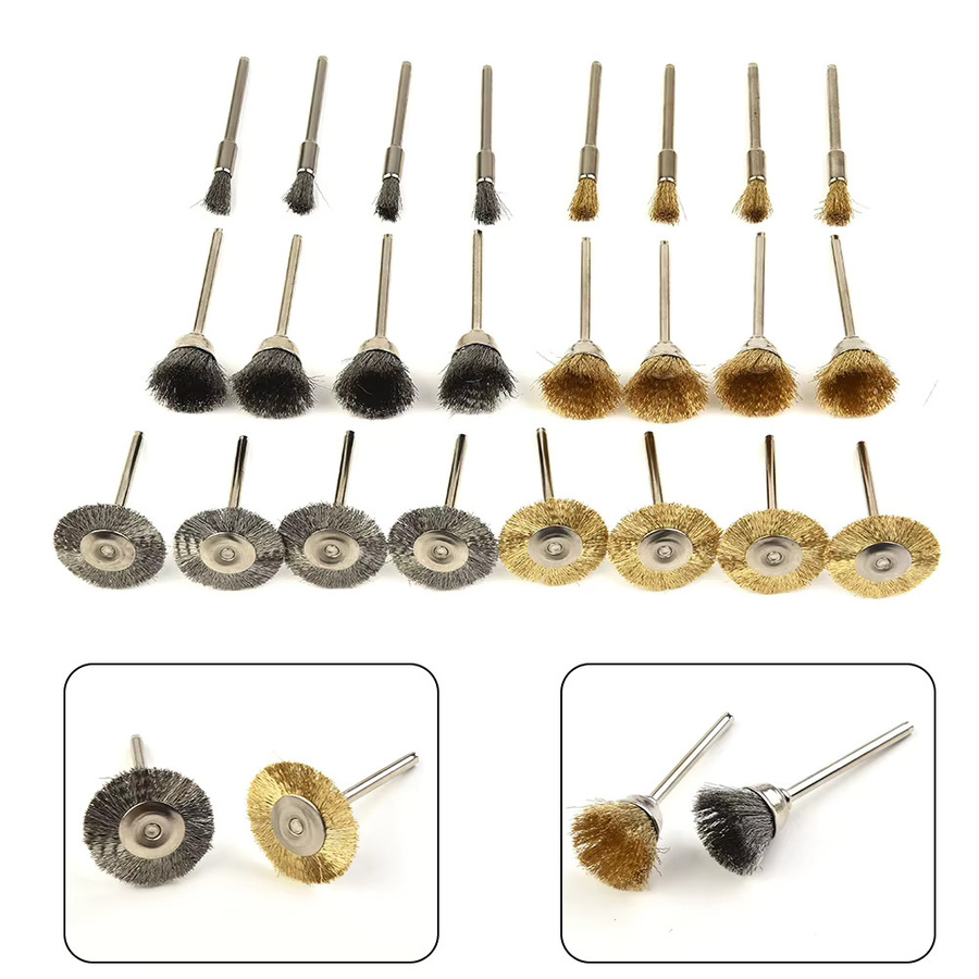 VIBRATITE 24er Set Drahtbürsten aus Messing und Stahl zum Polieren und Entfernen von Rost für Metall - Bild 2