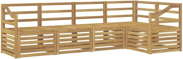 vidaXL Outdoor-Sofagarnitur 5-teilig aus Massivholz Akazie in Weiß, L-Form mit Polstern, B/T/H: 245 x 126,5 x 73 cm - Bild 1
