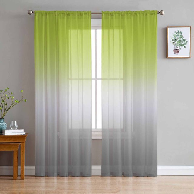 Yiran Furniture Transparentes Tüll-Voile-Organza-Vorhang mit Farbverlauf in Blaugrün und Khaki, B: 135 cm, H: 115 cm - Bild 1