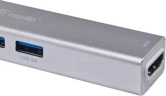 Equip Schnittstellen-Hub 133480 mit USB-C, HDMI 4K UHD und USB-A, USB 3.2 Gen 1 Type-C 5000 Mbit/s, Silber - Bild 1