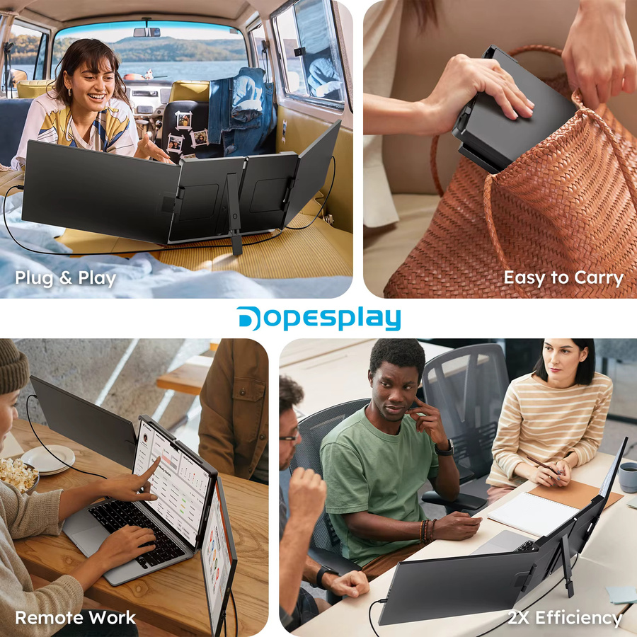 Dopesplay Triple-Screen-Extender für Laptop, 15,6 Zoll, 1080P FHD IPS, Schwarz, USB-C, tragbarer Dual-Monitor für 13-17 Zoll Mac und Chrome - Bild 5