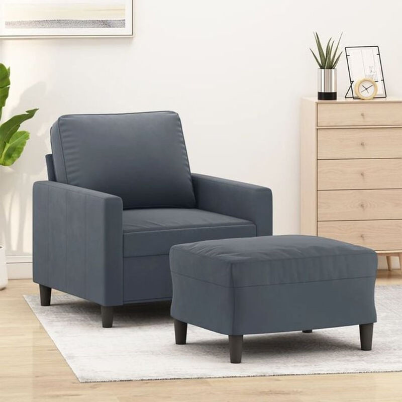 Modernes vidaxl Relaxsessel Set mit Hocker aus Samt in Anthrazit - Bild 1