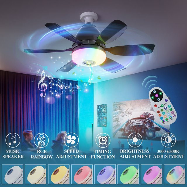 SKYSHADOW Deckenventilator mit RGB-LED-Licht, Bluetooth-Lautsprecher und Fernbedienung, E27-Schraubfassung - Bild 1