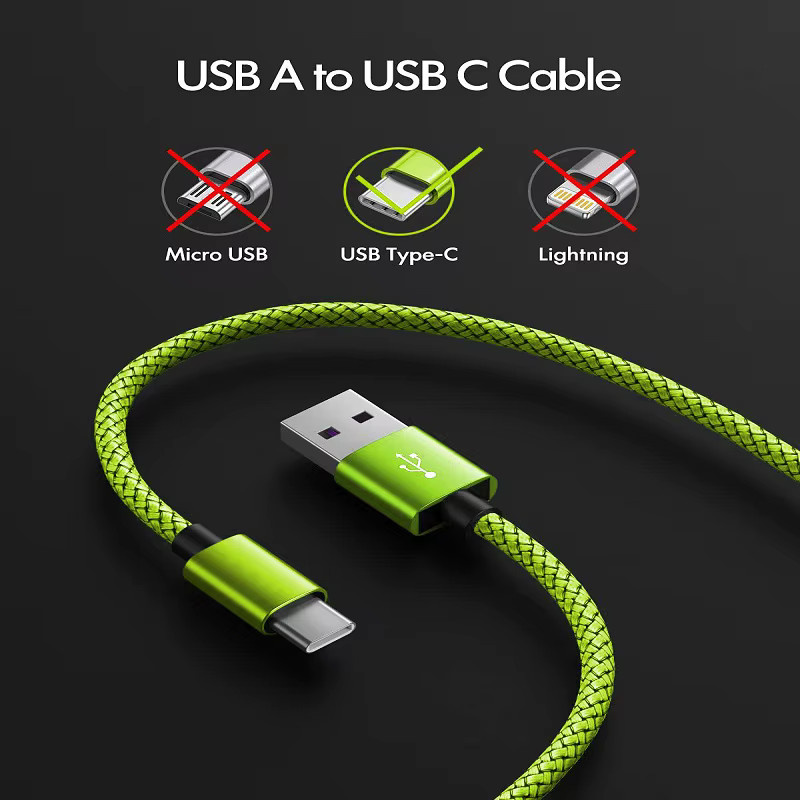 GeydrQ USB-A auf Typ-C Ladekabel aus Nylon für Android-Smartphones in Grün - Bild 2