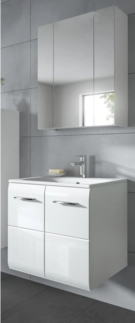 Inn.Furn Badmöbel-Set Cover 2-teilig in Weiß Hochglanz mit Spiegelschrank und Waschtischunterschrank, Breite: 60 cm - Bild 1
