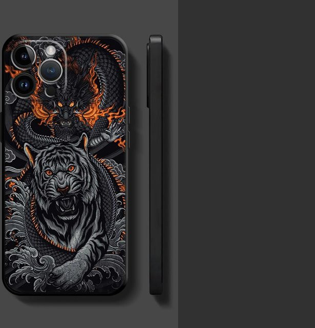 Handyhülle mit Tiger-Design für Apple iPhone 11, 12, 13, 14, 15, 16, 17 Pro Max und weitere Modelle in Schwarz - Bild 1