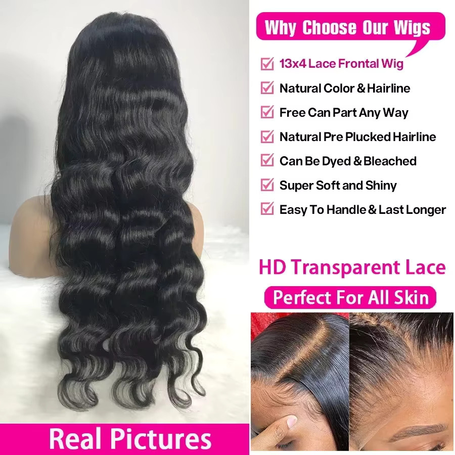 TAHIKIE Body Wave Echthaar 13x6 HD Lace Frontal Perücke, Schwarz, Damen - Bild 4