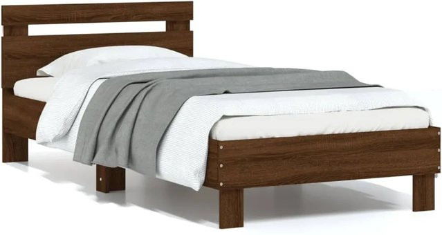 vidaXL Bettgestell mit Kopfteil in Eiche Braun mit LED-Leuchten und USB-Ladeport, B/T/H: 190 x 80 x 75 cm - Bild 1