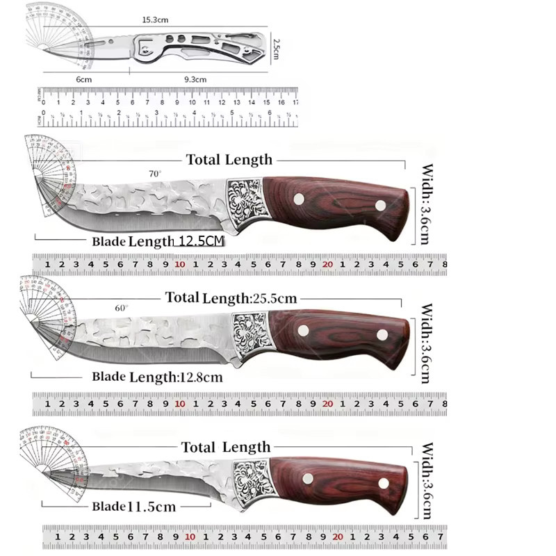 WXCOO Handgeschmiedetes Metzgermesser-Set aus Metall in Braun, Multifunktionales Ausbeinmesser und Professionelles Fleischbeil für deine Küche - Bild 5