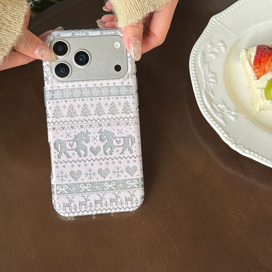 Stoßfeste Handyhülle mit rosa Strickmuster, Pferd und Schneeflocken für iPhone 17, 16, 15 und 14 Pro Max - Bild 2