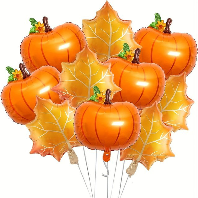 Herbstliche Mylar Folienballons Set mit Kürbis, Ahornblättern und Eicheln in Orange für Thanksgiving und Home Dekorationen - Bild 1