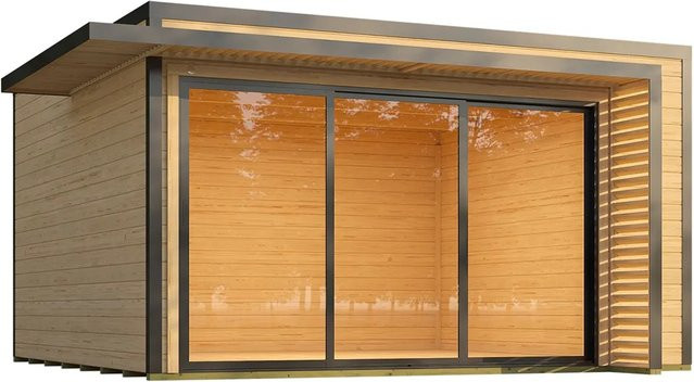 Weka Gartenhaus Amberley mit 3-Fach Schiebetür und Flachdach in Holzoptik, B/T: 400 x 400 cm - Bild 1