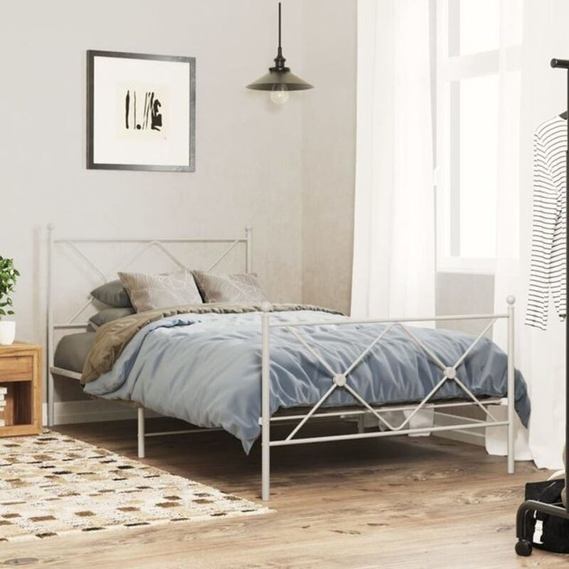Vidaxl Metallbett mit Kopf- und Fußteil in Weiß, B/T/H: 107 x 203 cm - Bild 1