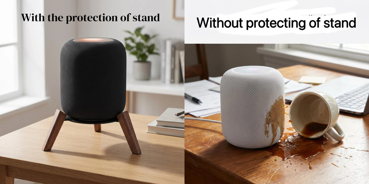 Massivholzständer für Apple HomePod 1. und 2. Generation in Braun, rutschfester Lautsprecherständer zur Vibrationsreduktion und Bassverbesserung - Bild 3