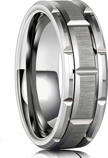 YIRAN Jewelry Ring Wolframkarbid, Gold, geriffelt, Herren - Bild 1